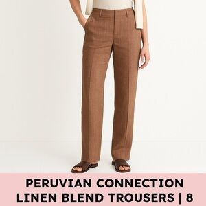 Peruvian Connection Brown Linen Cotton Straight Leg Pants 8
